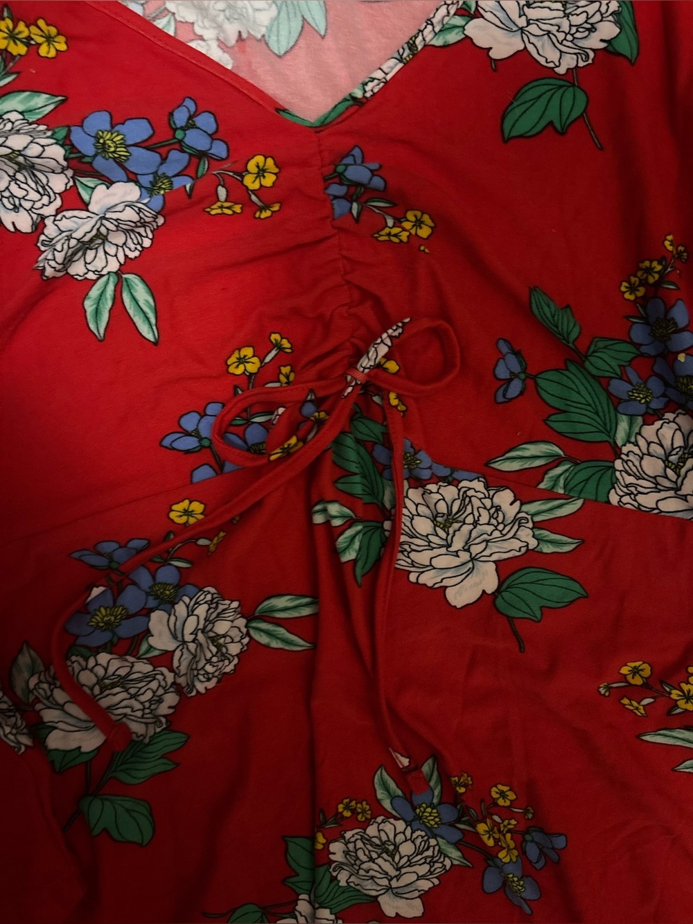 Bobbie Brooks Red Floral Drawstring Long Sleeve Dress